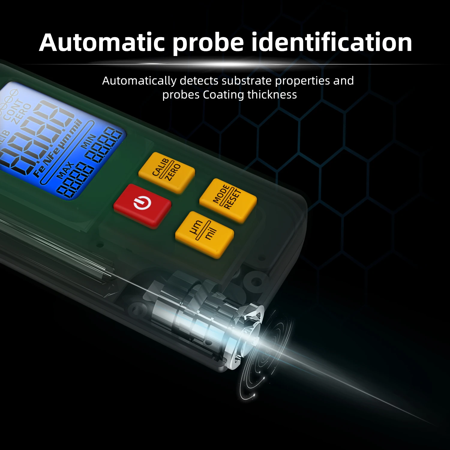 BSIDE New Coating Thickness Gauge Rechargeable Car Paint Film Thickness Tester Tool 0.1micron/0-1500µm Fe/NFe MAX/MIN Measuring