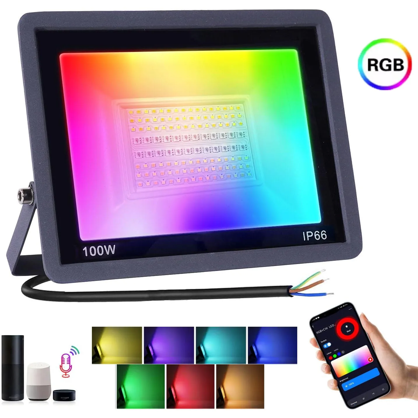 Led RGB Flood Light 100W IP68 Waterproof Outdoor Floodlight Led Spotlight Smart WiFi Remote Reflector Garden Street Light