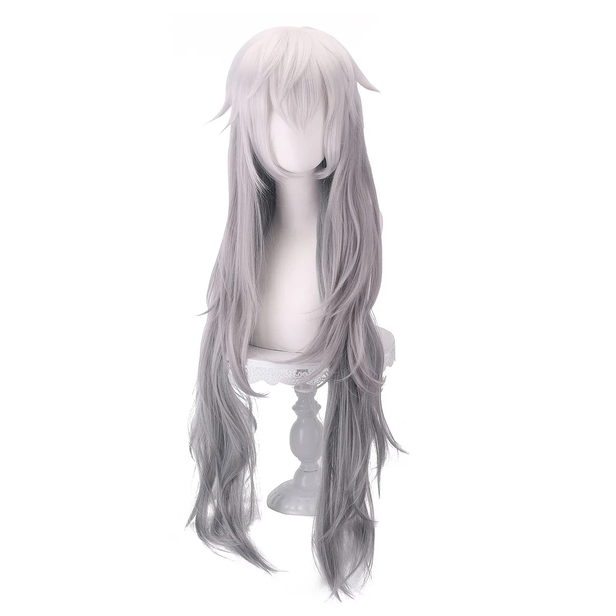 Long Synthetic Wig Gradient Silver White Three Tone Wavy Cosplay Costume Party Heat Resistant Hair for Women Anime Role Play