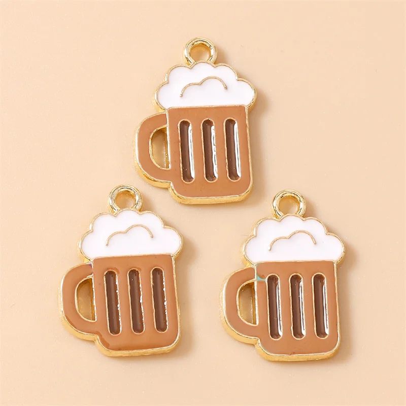 Leslie 10 Stück 14x19mm Niedliche Bier-Anhänger Emaille Trinkbierkrug-Anhänger für DIY Ohrringe Halsketten Schmuckherstellung Zubehör – Detail 5