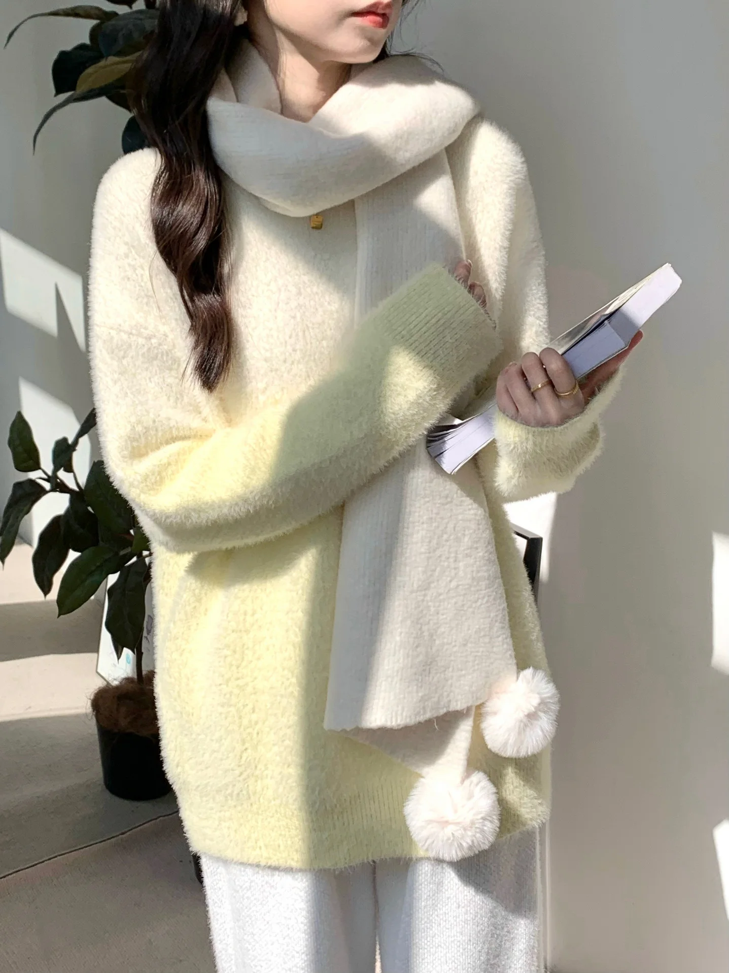 

Уютный вязаный свитер, женский осенне-зимний тонкий обычный цвет, свободный крой, норковый бархат, мягкий теплый круглый длинный S...