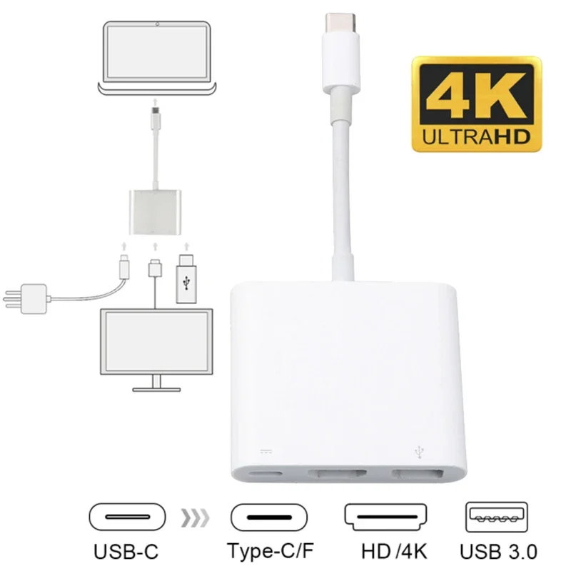 USB HUB Type C to HDTV-Compatible Cable 4K Converter Adapter Type C to HD-MI/USB 3.0/Type-C for PC Laptop   Mate 30