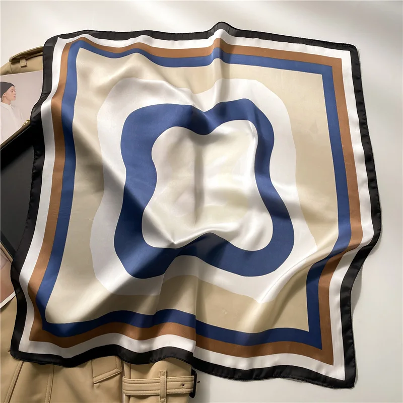 Geometrische Colorblock Vierkante Imitatie Zijden Sjaal Vrouwen Satijnen Sjaal Wrap Hijab Vrouwelijke Haarband Luxe Hoofddoek Echarpe