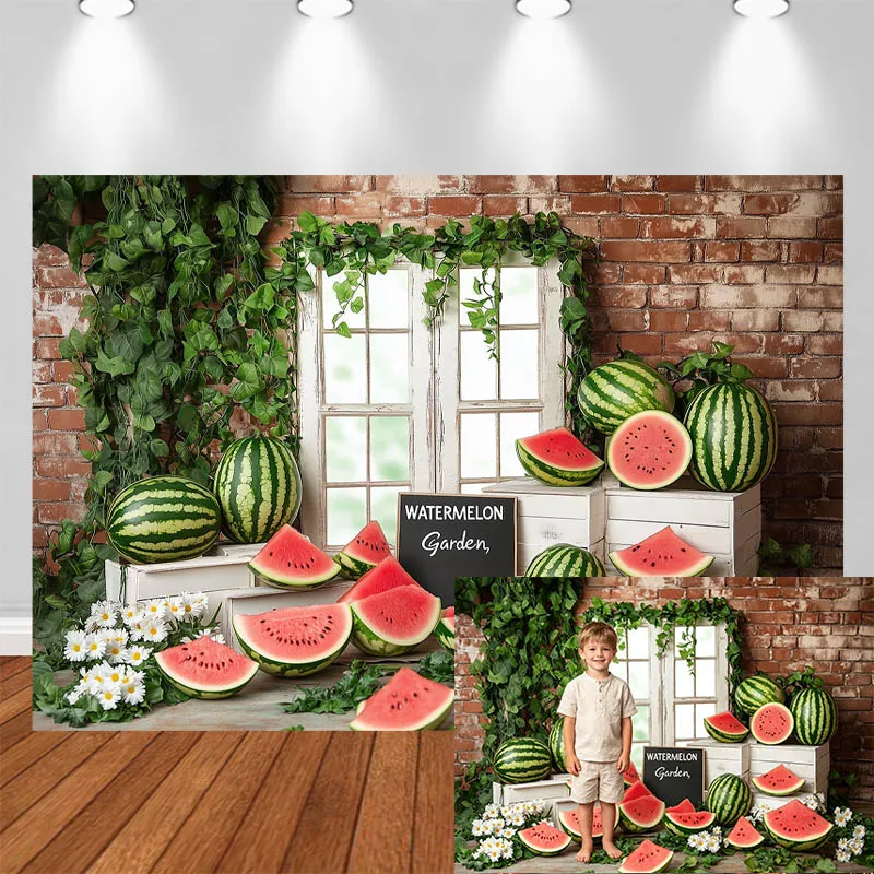 

LS Photography Background Watermelon White Window Blackboard Daisies Leaves Decor Birthday Kids Portrait Photo Backdrop Studio