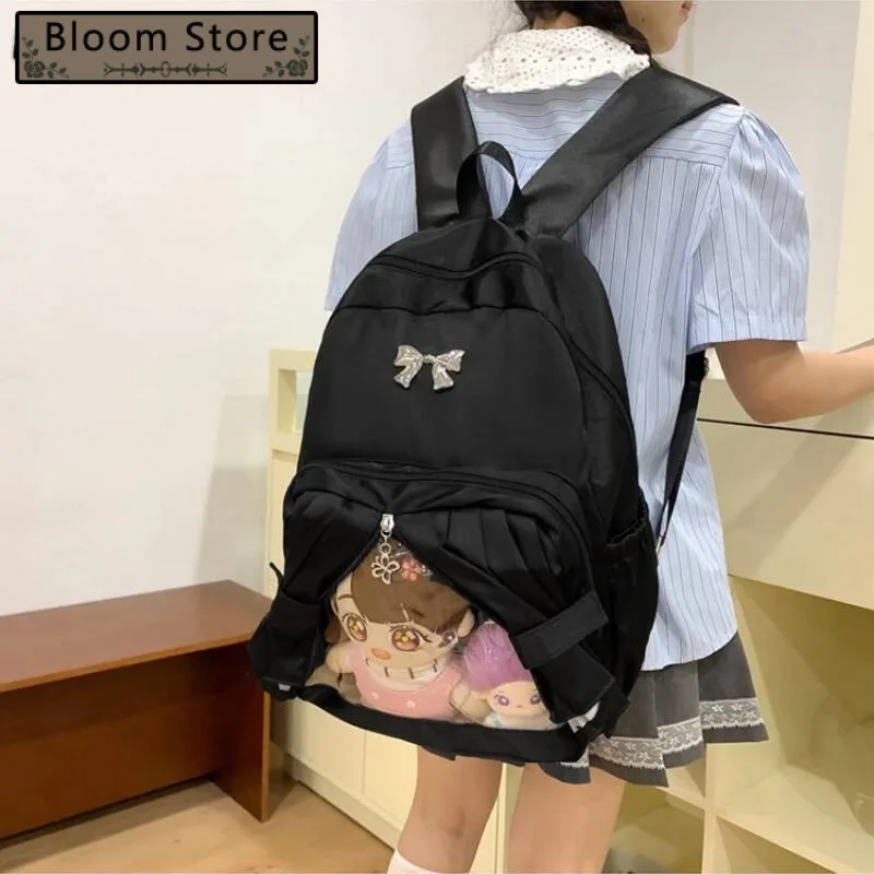 

High-Capacity Simple Bow Y2k Aesthetic Ita Bags All Match Girls Sweet Kawaii Schoolbags Transparent Backpacks For Women Students