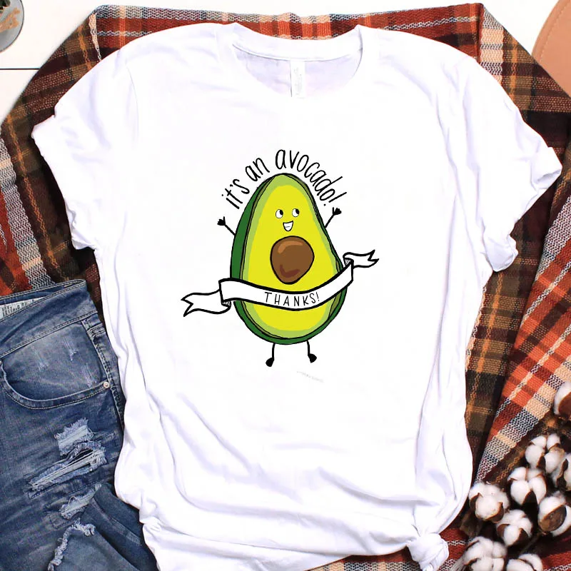 Women Avocado Cat Smile Sweet Print Fruit Cartoon Ladies Graphic Top Tshirt Pretty T Tee Nice Womens Shirt Clothing T-shirt