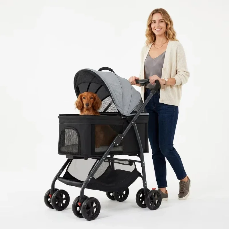 Lightweight folding pet trolley, cat and dog bag can be separated from the cage, small pet car can carry pet sleeping basket view 5