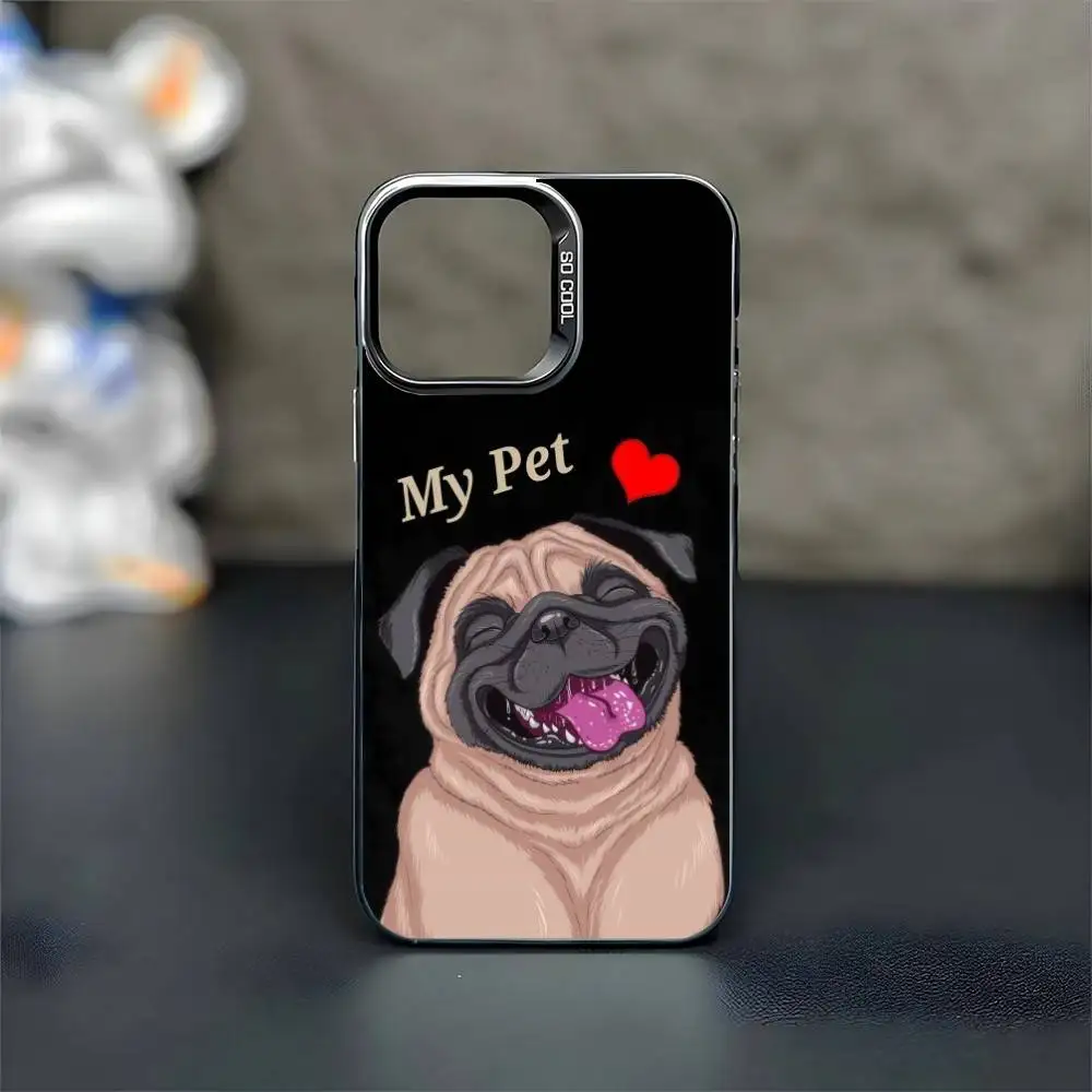 Custodia per telefono Pug Dog Bulldog francese per iPhone17,16,15,14,13,12,11 Plus,Pro Max Cover antiurto nera opaca