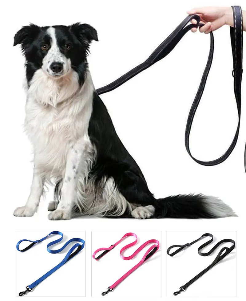 Lange, gepolsterte Hundeleine aus strapazierfähigem Nylon mit zwei Griffen für Training und Kontrolle, doppelseitig reflektierend für nächtliche Sicherheit – Detail 1
