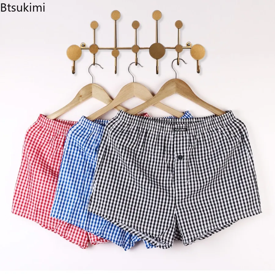 

2025 Men's Underwear 100% Cotton Plaid Arrow Pants Summer Breathable Sleeping Pants Flat Corner Solid Color Loose Boxer Shorts