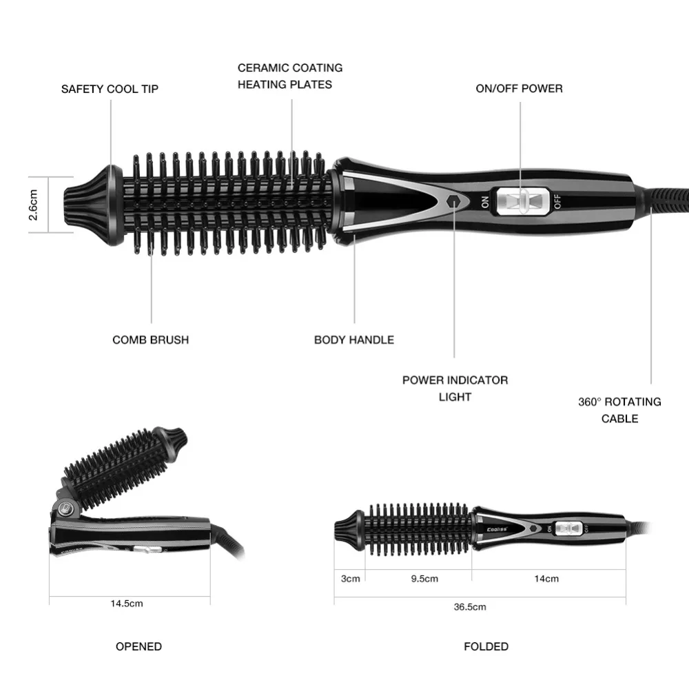 Foldable Design Hair Curling Iron US Plug Safe Hair Styling Tools Anti Scald Handle Portable Hair Brush Curler For Women