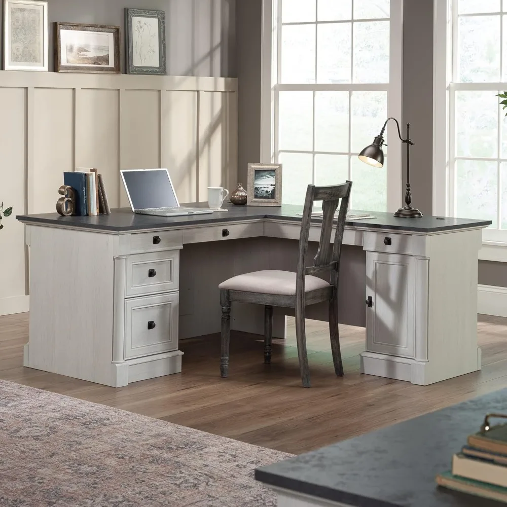 L Shaped Desk with Drawers, Office Desk with File Cabinet Storage, Cable Management, Keyboard Tray, Office Desks