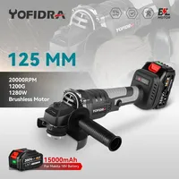 Yofidra 125mm Brushless Angle Grinder 3 Gears Variable Efficient Cordless Rechargeable Grinding Power Tool For Makita 18VBattery