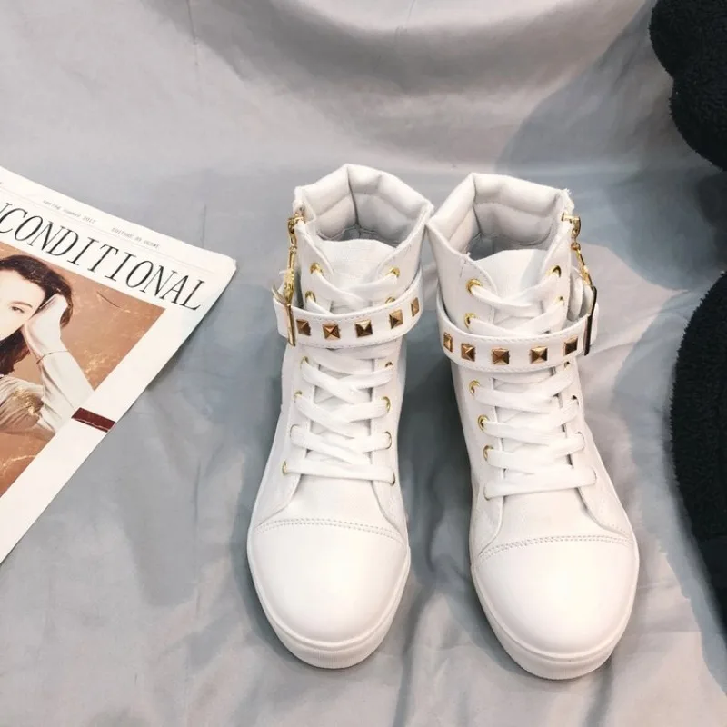 Canvas shoes 2022 women shoes fashion zipper wedge High top solid color white shoes woman sneakers tenis feminino