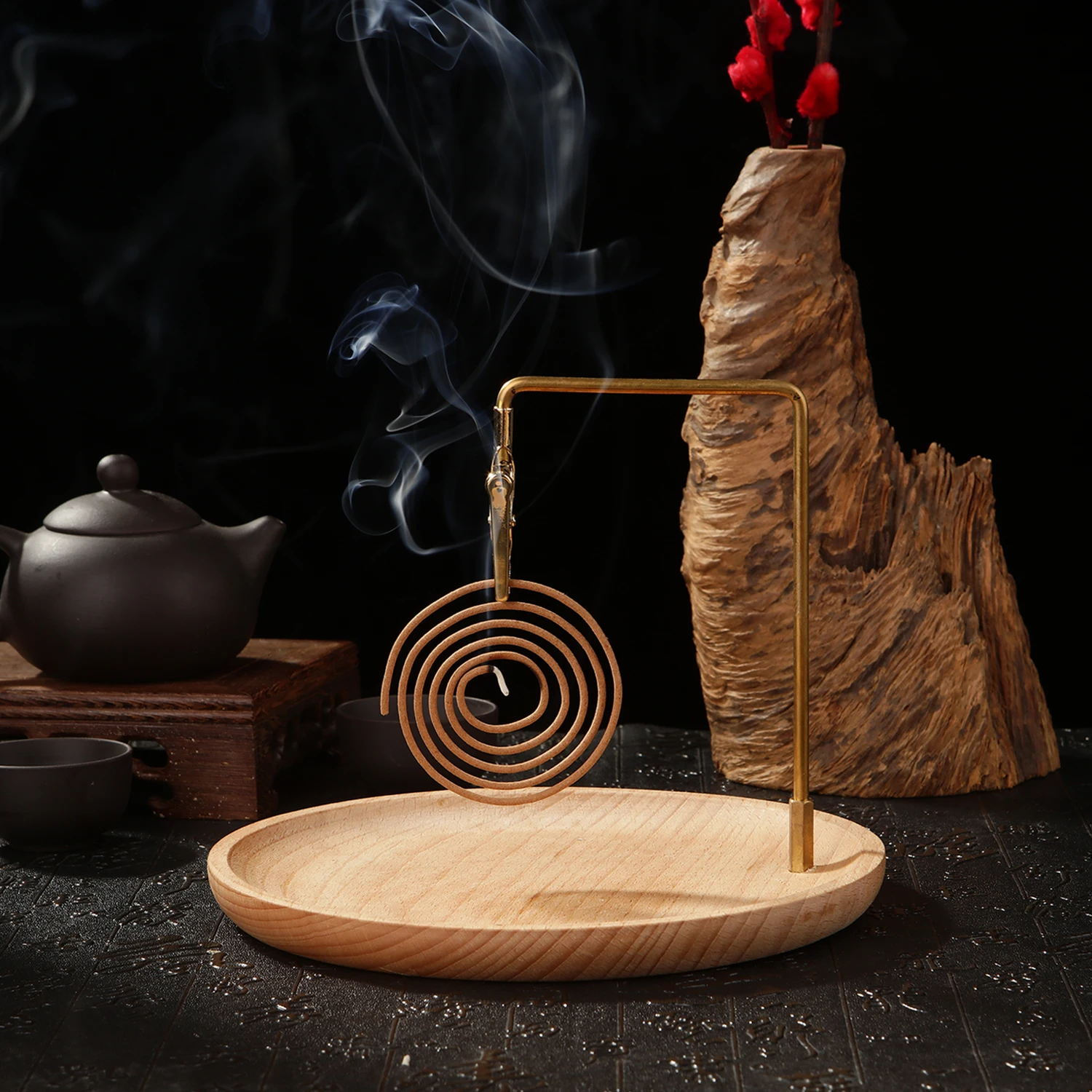 Wooden Incense Burner Upside Down Spring Clip Incense Holder Mosquito Coil Holder Incense Plate Ash Catcher