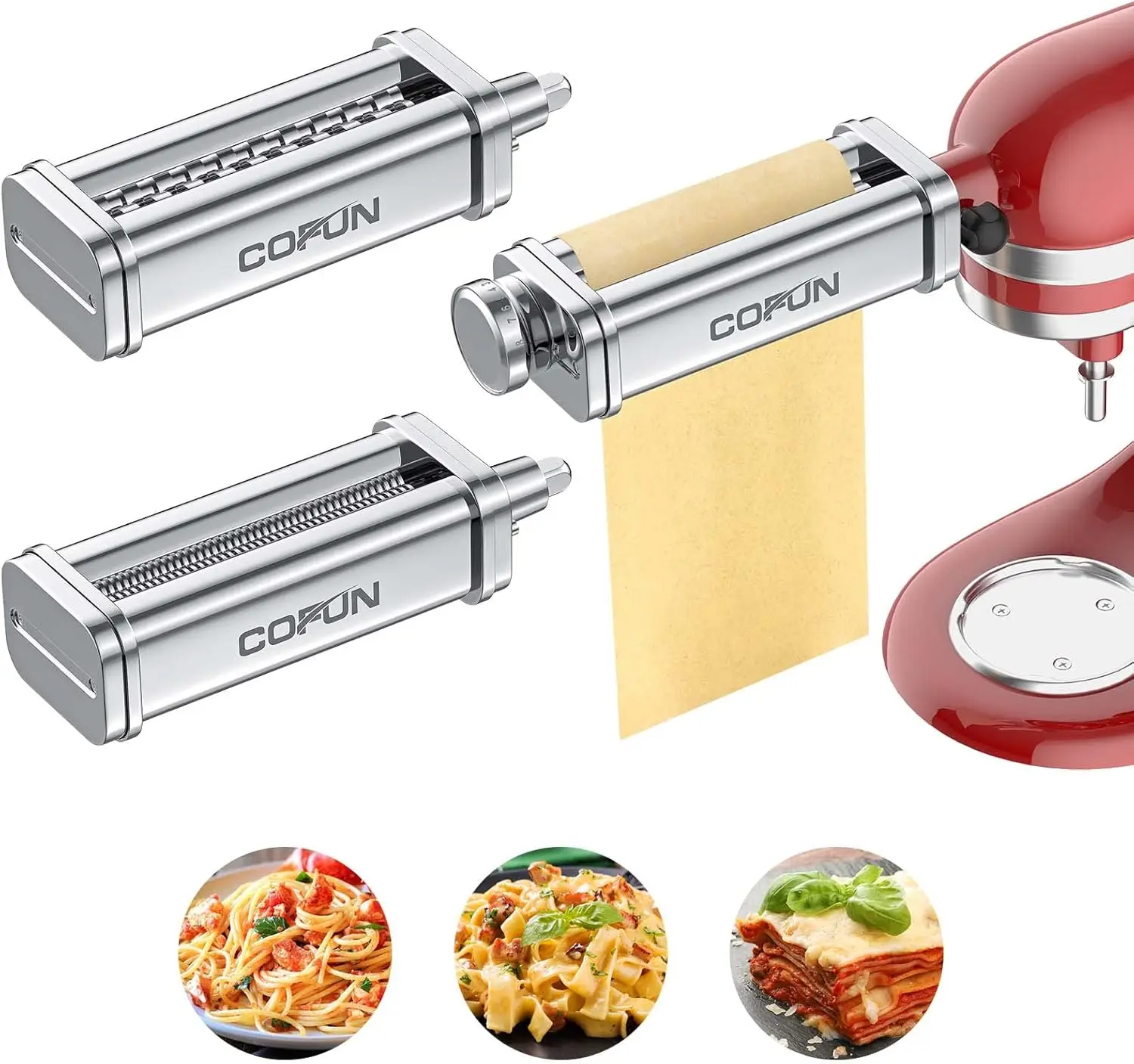 

3PCS Pasta Attachment for KitchenAid Stand Mixer 8 Thickness Settings Stainless Steel Pasta Maker with Sheet Roller Spaghetti