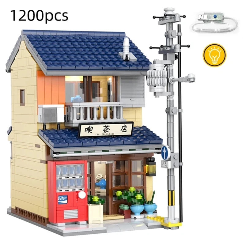 Arquitetura tijolo japonês vista de rua loja de chá construtor brinquedos para adultos crianças blocos de construção aniversário presentes natal