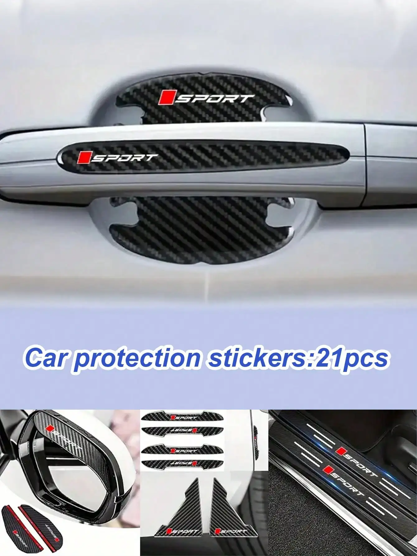 21pcs Car Accessories - Door Sill Protector Stickers, Rearview Mirror Sun Visors, Door Edge Guards, Bumper Protectors And Anti-Scratch Corner Guards - Suitable For All Vehicle Models, Enhancing Car, Non-Slip Surface Texture