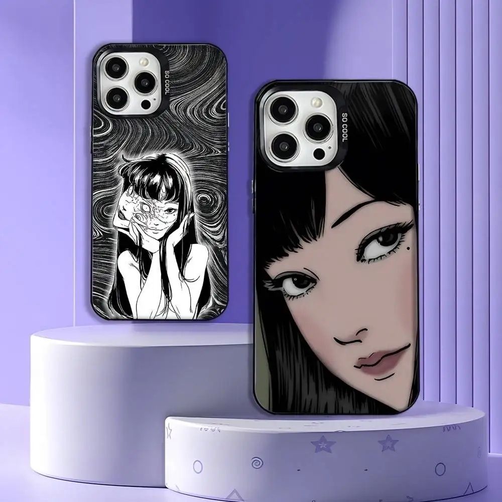 

Tomie Junji Ito Phone Case For iPhone 16,15,14,13,12,11,Mini,Pro,E,MAX Gray Matte Silicone Black Cover