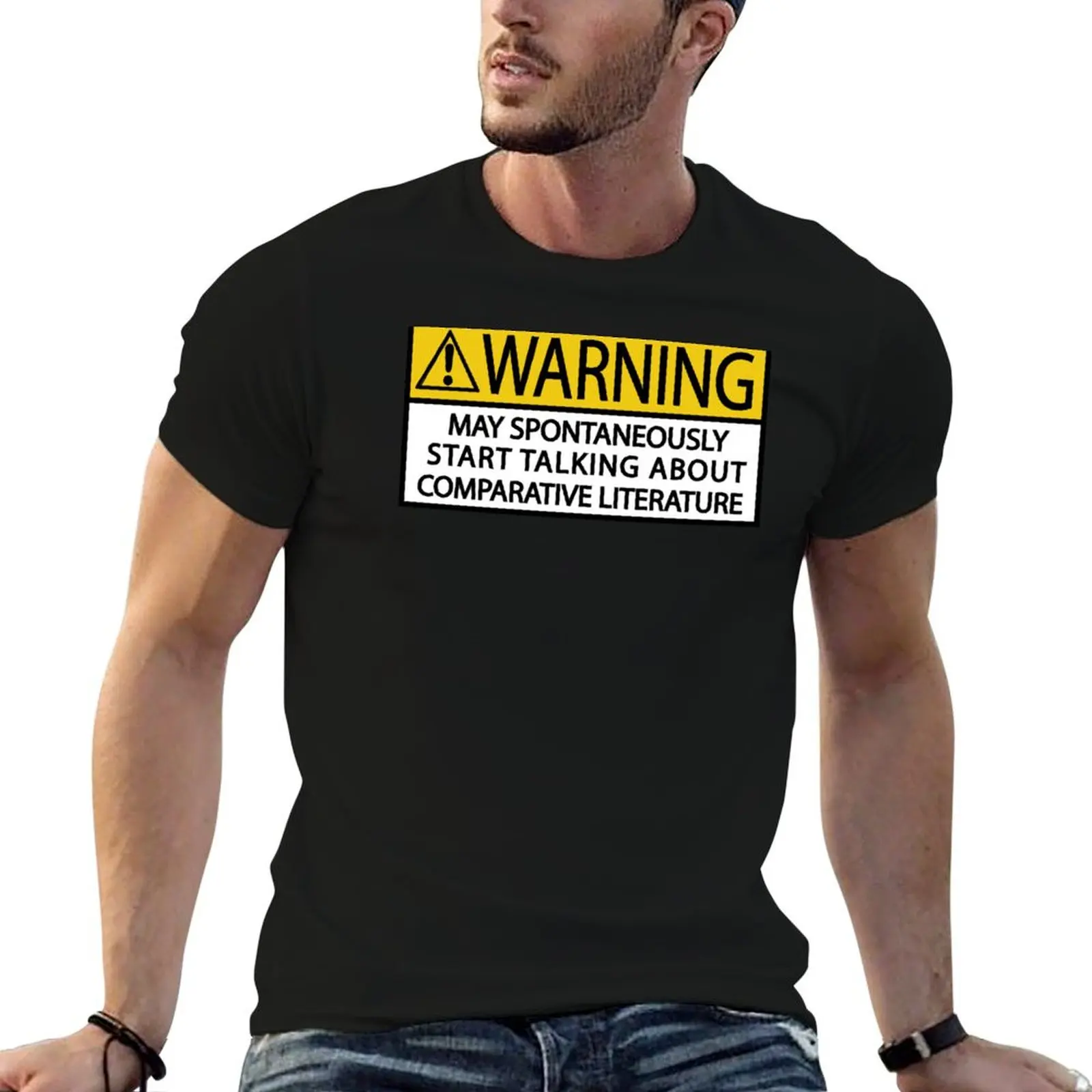 Warning may spontaneously start talking about comparative literature T-Shirt shirts graphic sweat shirts, men