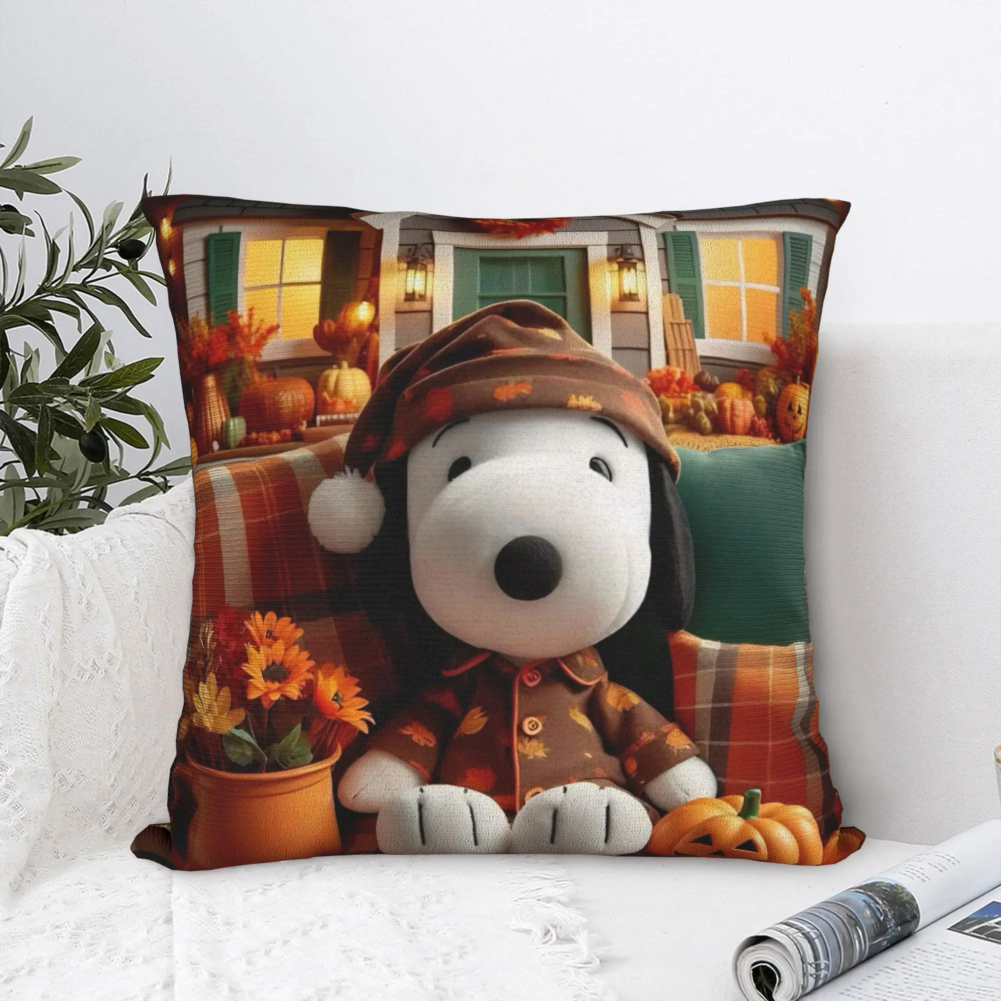 S-Snoopys Movie Square Pillow Case Xmas Christmas Halloween Cushion Covers Vintage Zipper Decorative Pillowcase for Seat 40*40cm