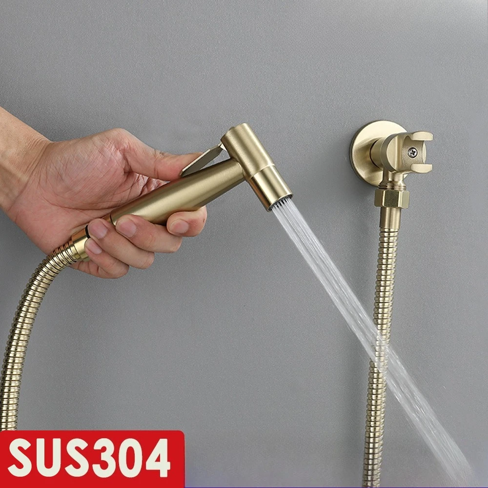 Brushed Gold High Pressure Toilet Spray Gun Set Stainless Steel Bidet Sprayer for Feminine Wash Bathroom Cleaning