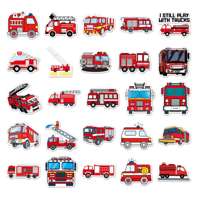 50pcs Fire truck Stickers paster Cartoon characters anime movie funny decals scrapbooking diy waterproof decorations