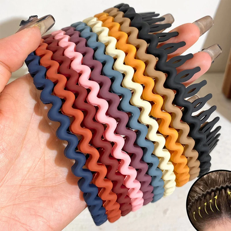 

Elegant Solid Color Wave Hairbands For Women Trendy Toothed Non-slip Hair Combs Hair Accessories Girl Face Wash Sports Headbands