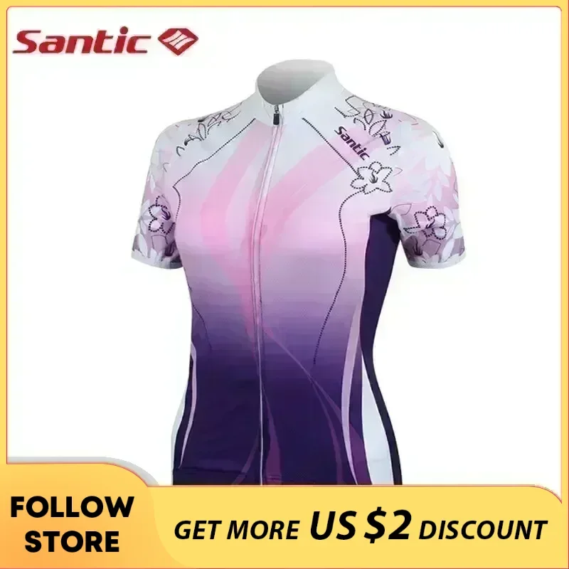 Santic Women\'s Cycling Jersey Summer Short Sleeve Bicycle Clothing Outdoor Quick-dry Breathable MTB Bike Road Riding T-shirts