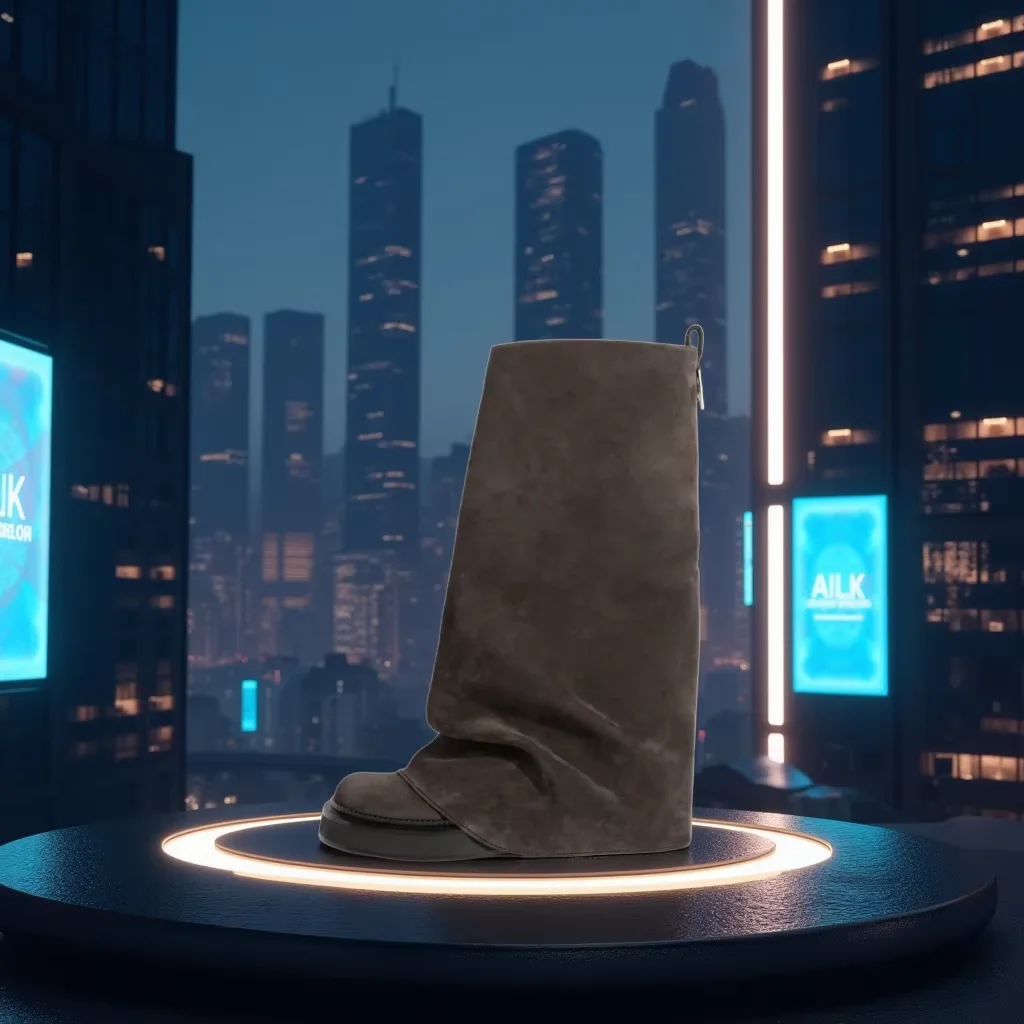 

Женские кожаные сапоги на плоской подошве и до колена — весенне-осенняя повседневная обувь свободного кроя с квадратным носком и плиссированными брюками