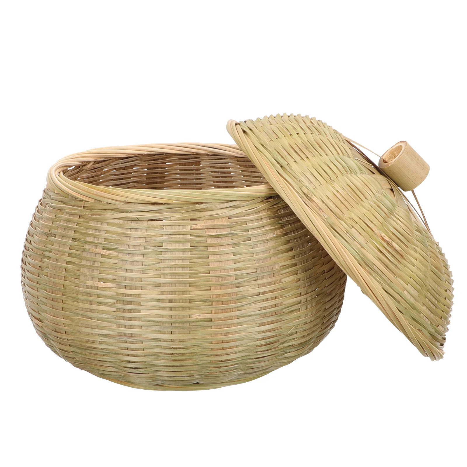 Bamboo Storage Basket Shallow Round with Lid Baskets Bins Lids Creative Egg Holder Woven Craft Multipurpose Container Bread