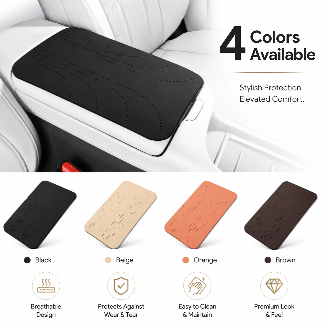 Lightweight Imitation Suede Car Armrest Pad, with Easy-to-Clean PU Leather on the Back, Suitable for All Seasons
