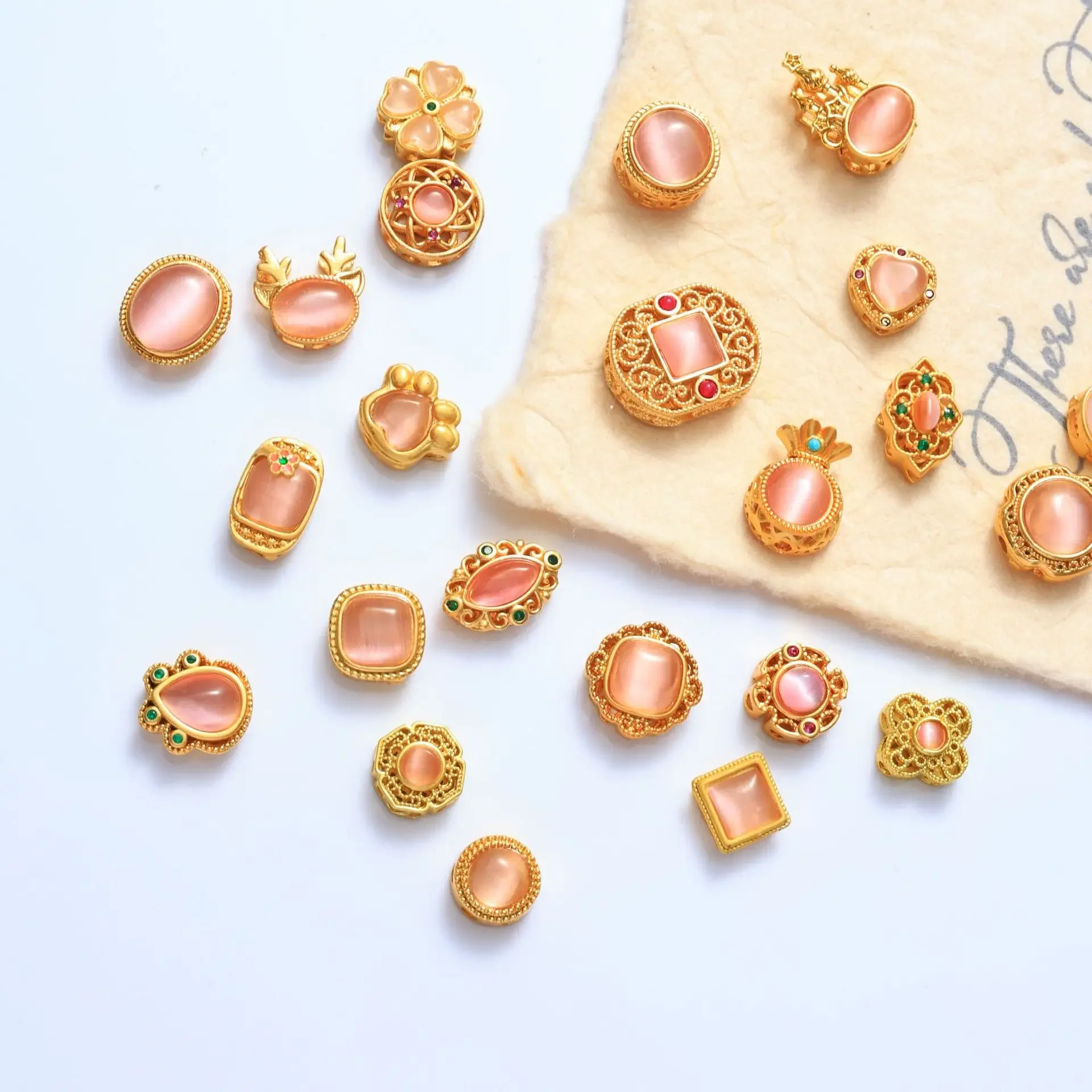 5 Pieces Copper Gold-plated Cat's Eye Four-way Spacer Beads DIY Pearl Bracelet Necklace Hand String Jewelry Accessorie Wholesale