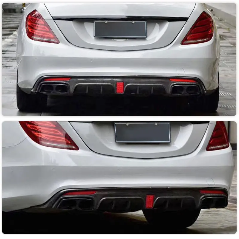 Car Rear Bumper Lip Diffuser For Mercedes Benz S Class W222 S63 S65 AMG 2014-2017 Rear Bumper Diffuser Lip Carbon Fiber / FRP