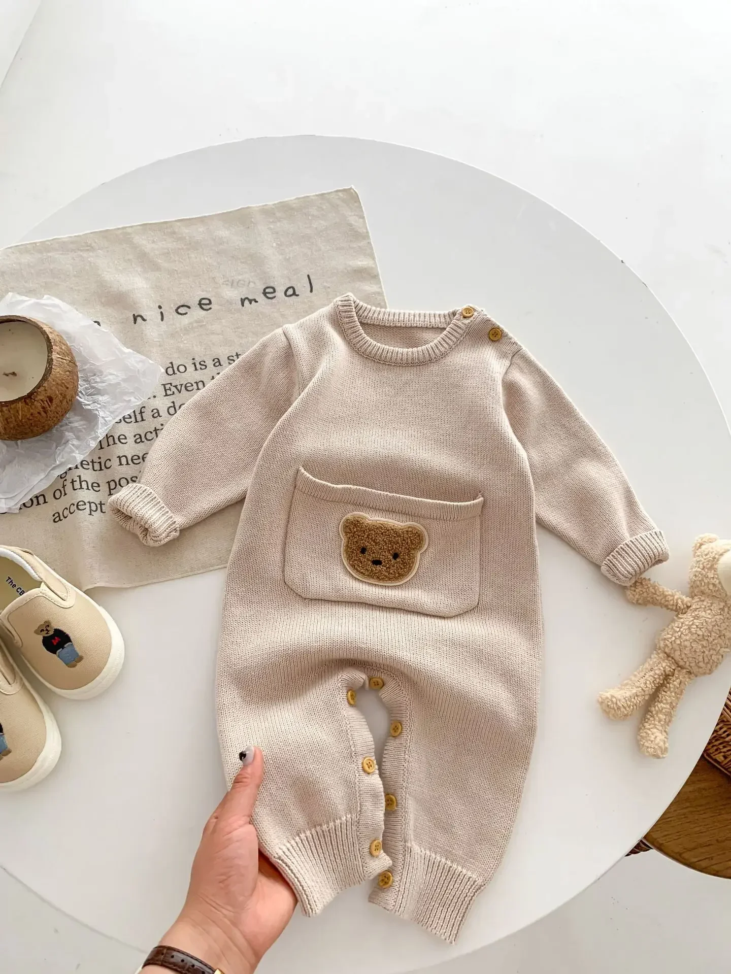 Miniainis Autumn Winter Baby Knitted Long Sleeved Jumpsuit Girl Cartoon Romper Boys O-neck Sweater Bodysuit Kid Leisure Clotthes