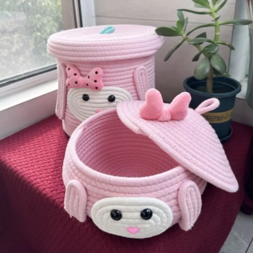 

New cute Sanrio My Melody Hello Kitty woven storage basket desktop snacks cosmetics storage box children's toys mini basket gift