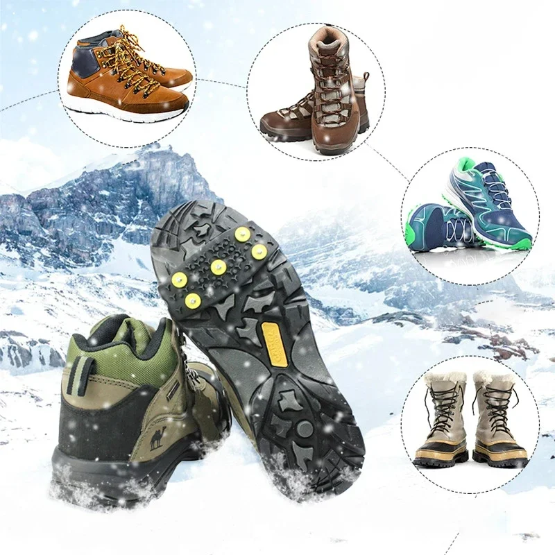 1Pair 5-Stud Snow Ice Claw Climbing Anti Slip Spikes Grips Crampon Cleats Sport Shoes Cover for Women Men Boots Cover Size 35-43