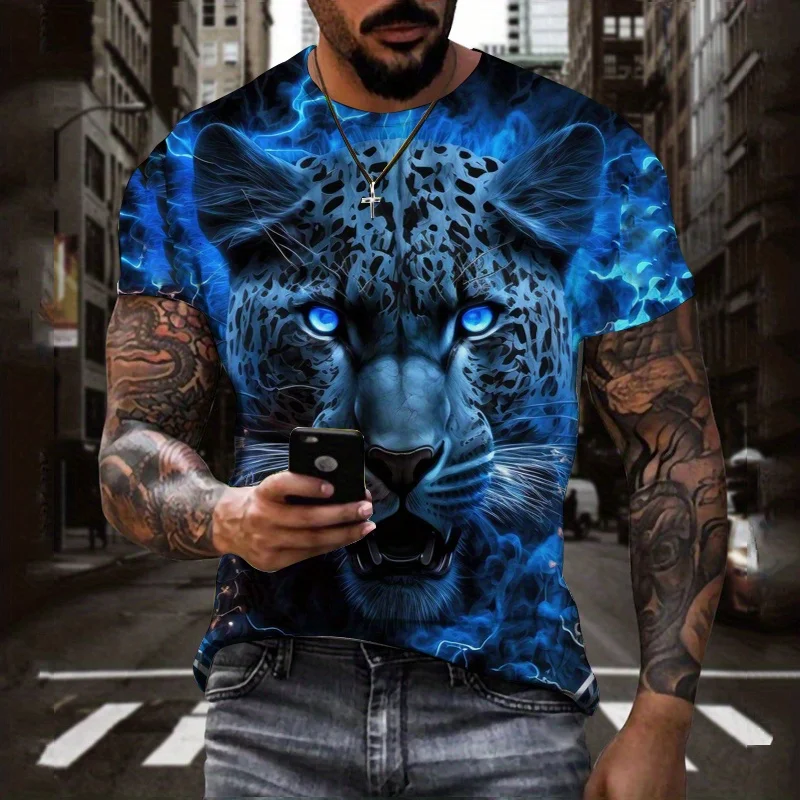 Leopard T-shirt For Men Animals Print Short Sleeve Tops 3D Casual Street Men's Tee Shirts Male Vintage Clothing