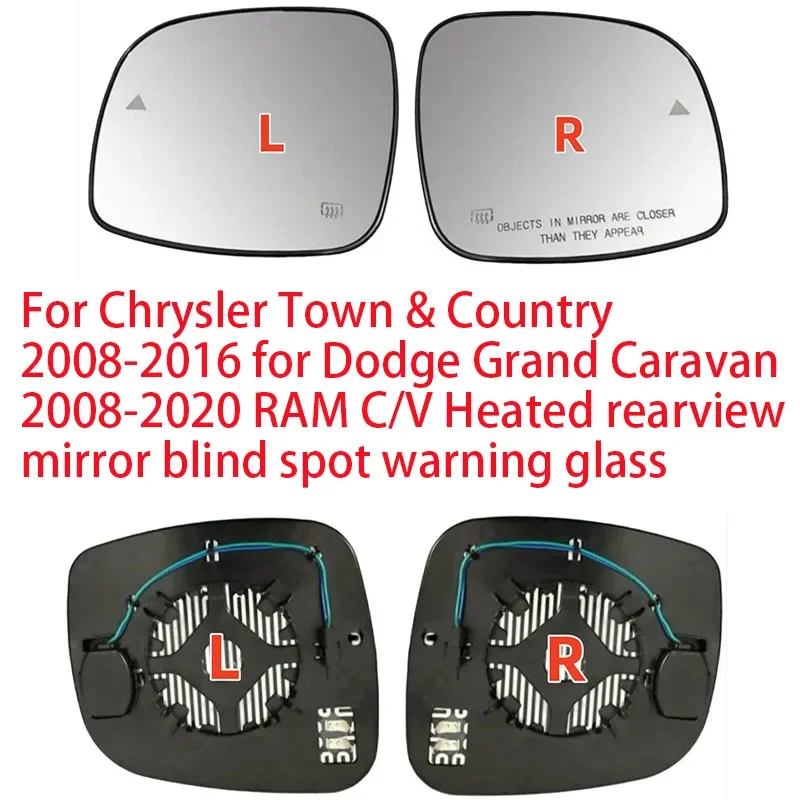 For Chrysler Town & Country 2008-2016 for Dodge Grand Caravan 2008-2020 RAM C/V Heated Rearview Mirror Blind Spot Warning Glass