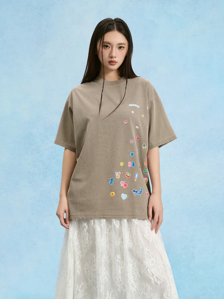 

SOFITTE Cool American Sle Loose Fit Slimming Pure Cotton Distred ey Casual T-irt Women's Summer Faion Top