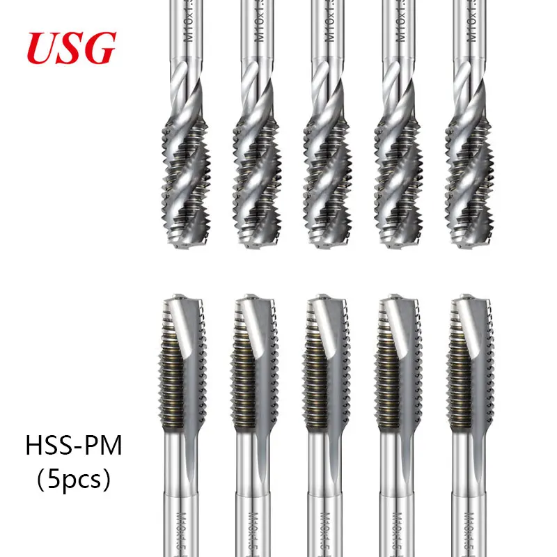 Vikda HSS-PM High Hardness Screw Tap Cobalt 10% Powder Metallurgy Straight Flute And Spiral Flute Machine Master Taps 5 pcs