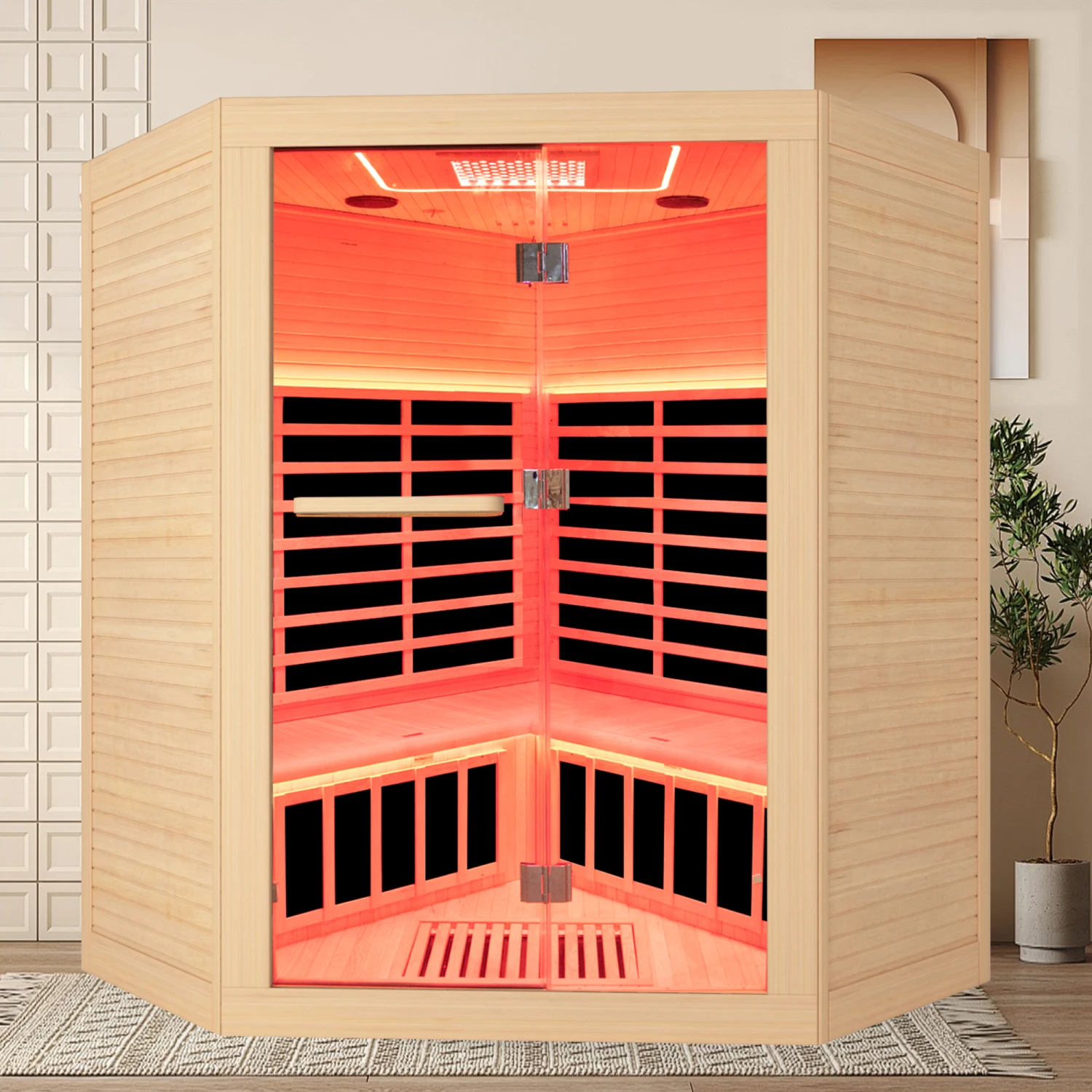 Canadian Hemlock Double Sauna - Pentagonal Design