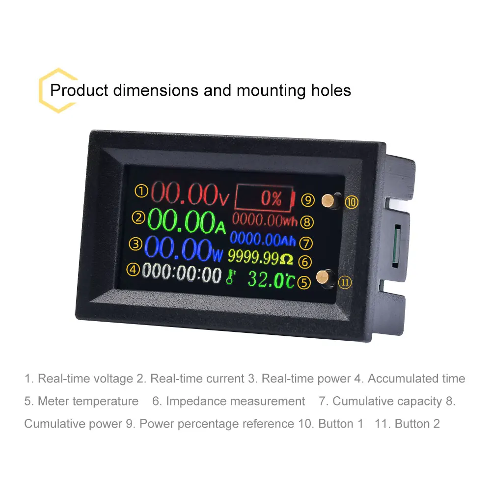 DC6 ~ 30V 20A schermo a colori LCD IPS ad alta definizione da 1.14 pollici strumento di misurazione multifunzione nove in uno schermo a colori LCD