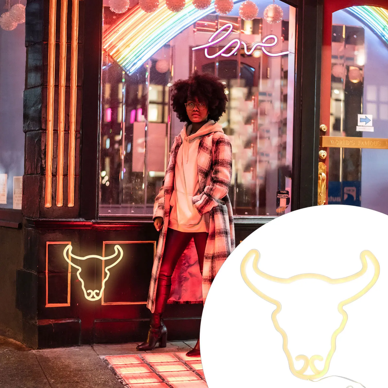 Bull Head Neon Light Stylish Simple Structure Easy Operation LED Neon Sign for Kids Room Living Room Bar Party Wall Decoration