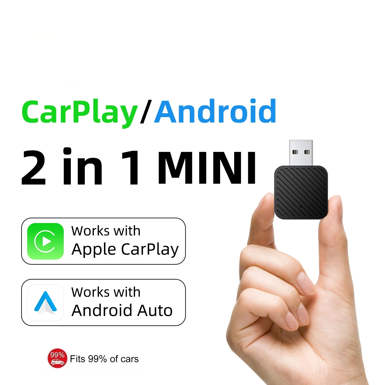 NEW Mini 2in1 Wireless Adapter CarPlay & Android Auto in One Plug&Play 5G WiFi Bluetooth 5.0 USB Interface Not To Fall Off