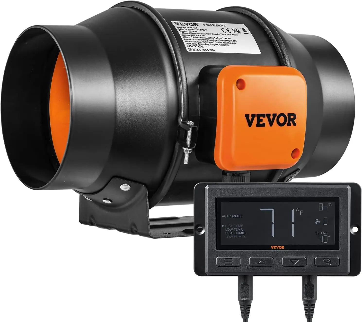 

Inline Duct Fan, 6-Inch 402 CFM with Temperature Humidity Controller, Quiet EC-Motor Ventilation Exhaust Fan for Cooling Booster