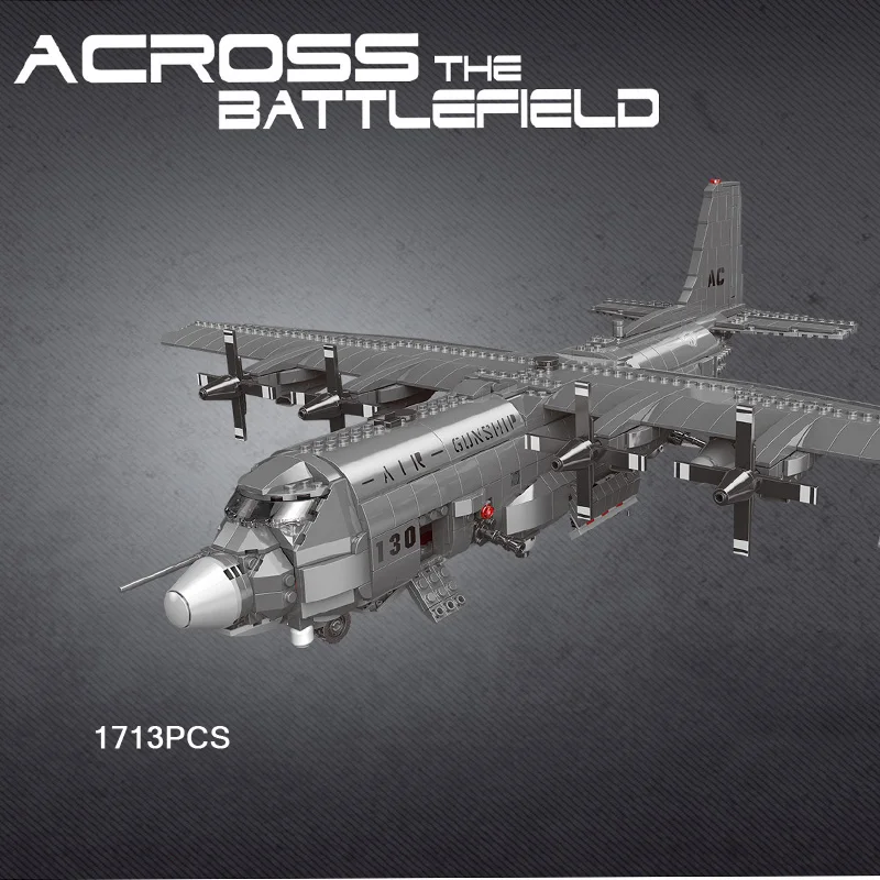 AC130 Gunship Airplane Model Kits, C130 / C 130 Hercules Military War Aircraft (1713 PCS) Planes and Jets Building Blocks Sets