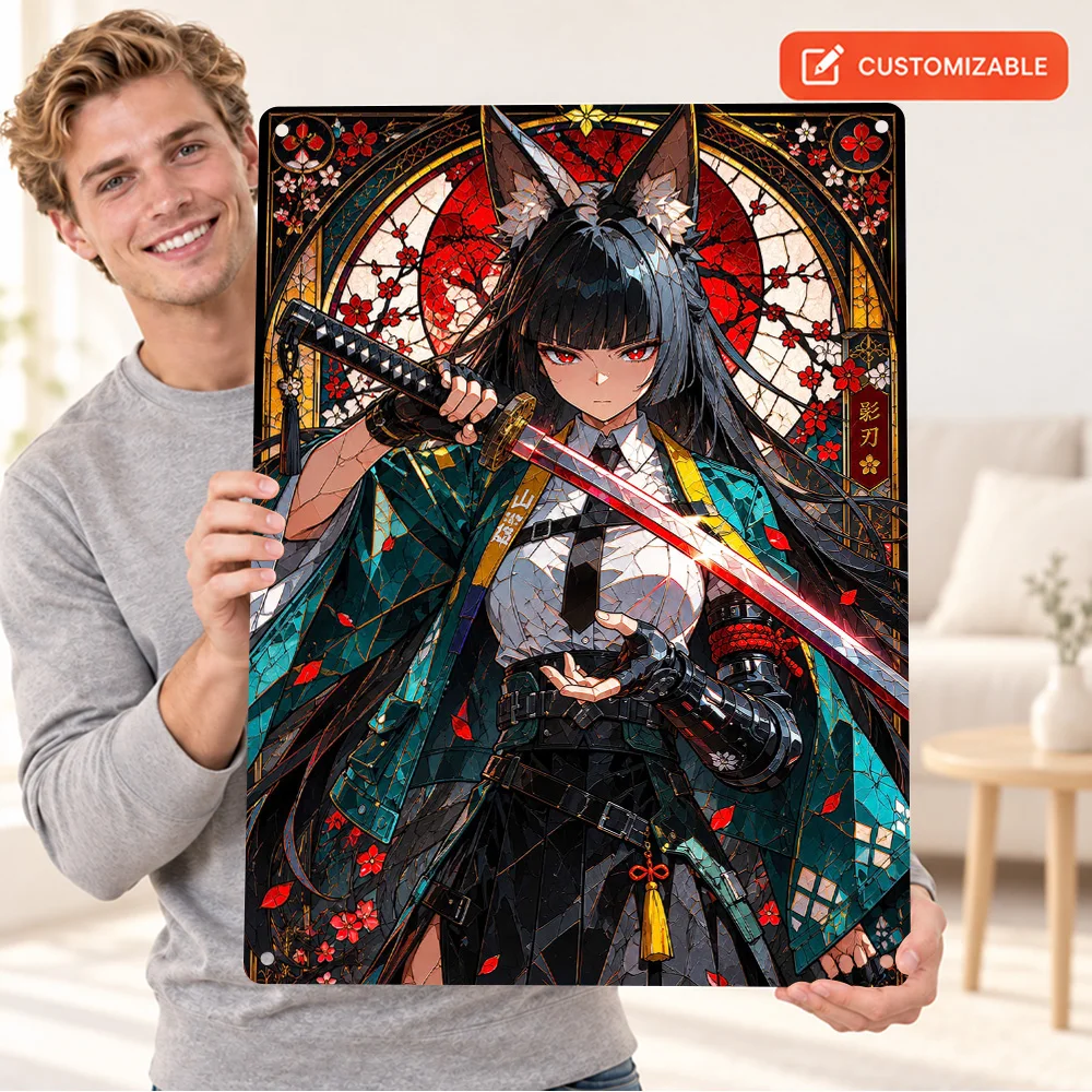 Miyabi Zenless Zone Zero Printed Poster Personalized Aluminum Metal Sign Gothic Stained Glass Illustration Wall Art For Bedroom