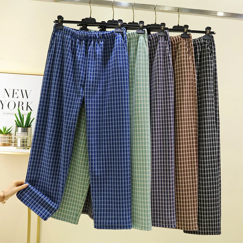 Men Warm Plaid Pants Winter Thickened Plus Size Loose Straight Leg Casual Home Trousers Men's Pants
