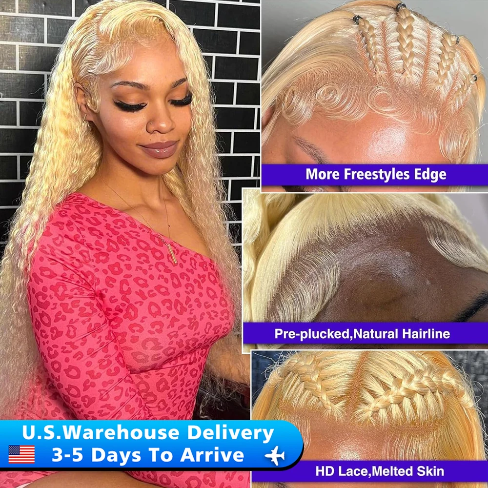 613 Blonde Deep Wave Frontal Wig Human Hair 180% Brazilian 13x6 Hd Lace Curly Wig For Women Glueless Preplucked Ready To Go